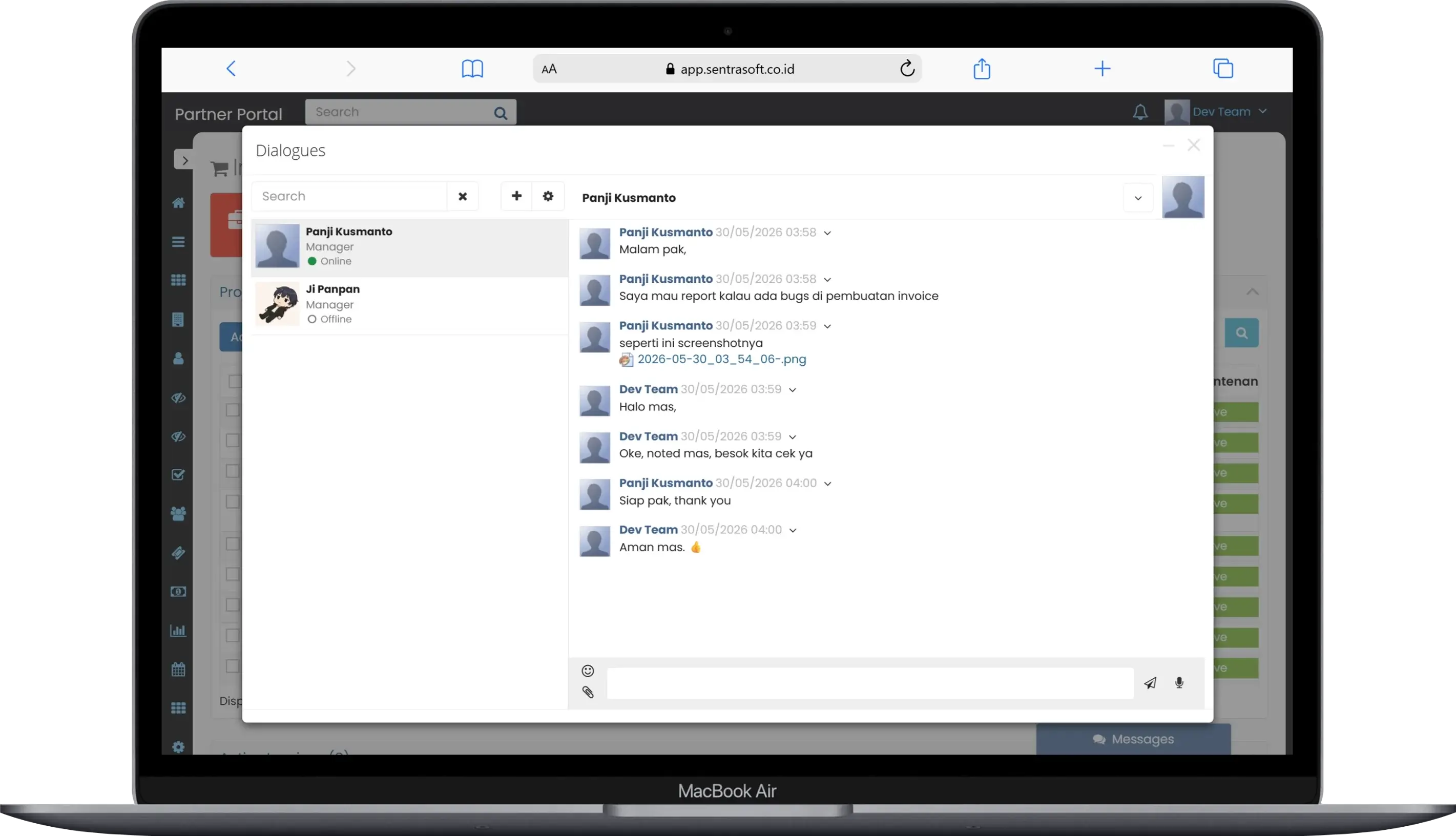 Fitur Chat Terintegrasi - Sentrasoft