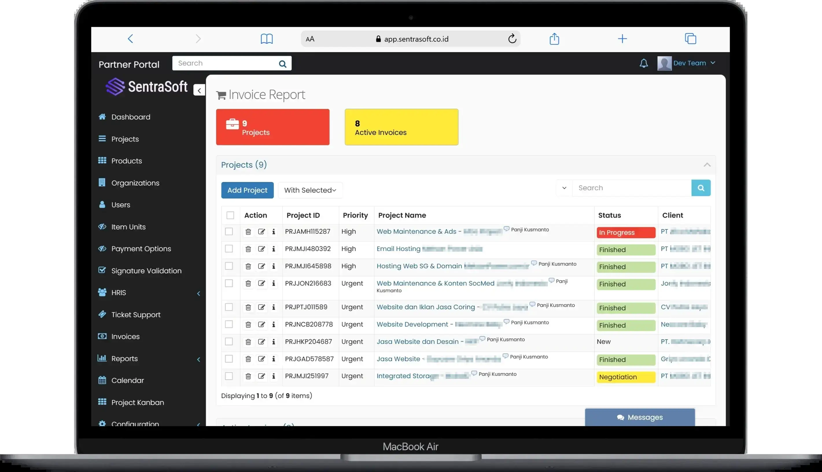 Dashboard Dinamis - Sentrasoft