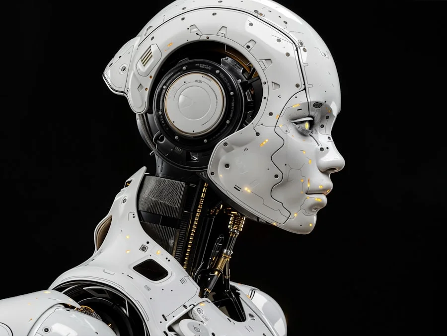 Robot AI putih modern yang melambangkan masa depan pengembangan aplikasi berbasis kecerdasan buatan