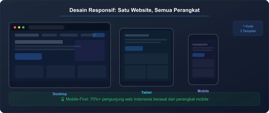 Ilustrasi desain responsif satu website untuk semua perangkat