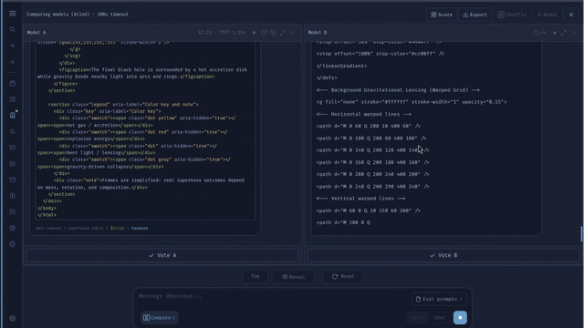 Fitur Compare untuk membandingkan model AI secara blind test di Odysseus