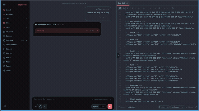 Fitur Documents editor multi-tab dengan AI assistance di Odysseus